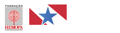 Na imagem, apresenta-se a logomarca do HEMOPA ao lado da logomarca dO HEMOPA sob a bandeira do Pará